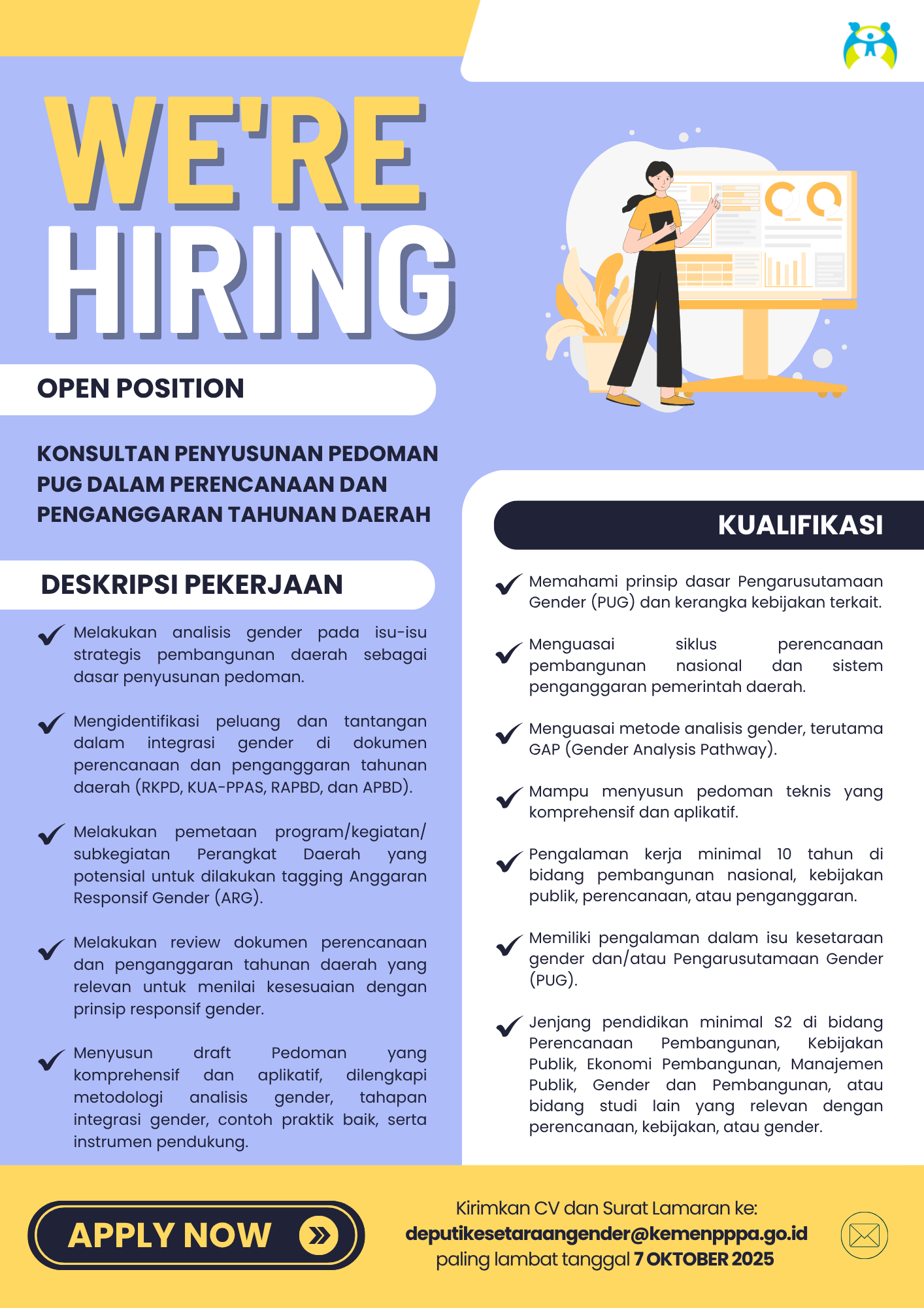 Pengumuman Perpanjangan Rekrutmen Konsultan Penyusunan Pedoman PUG dalam Perencanaan dan Penganggaran Tahunan Daerah